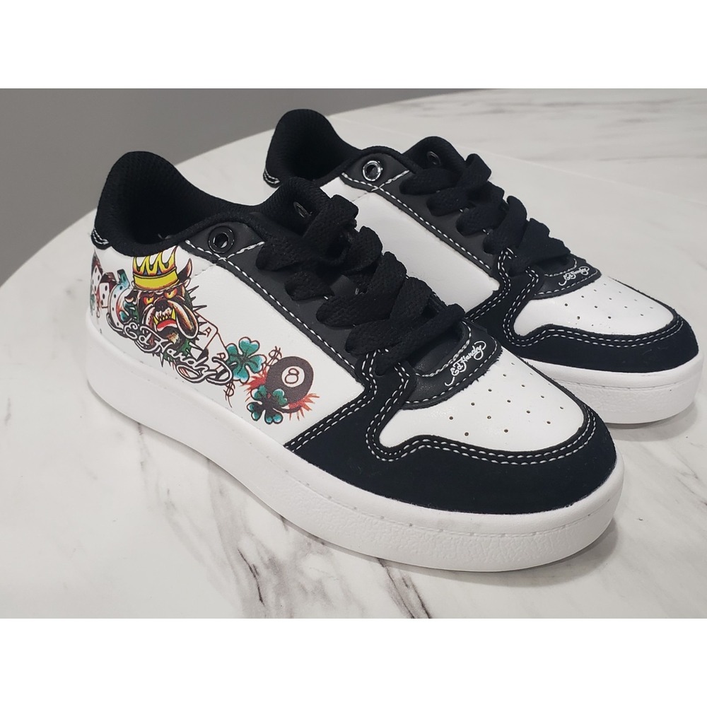 NEVER WORN ED HARDY SIZE 1 youth boys kids toddler sneaker shoes bulldog tattoo